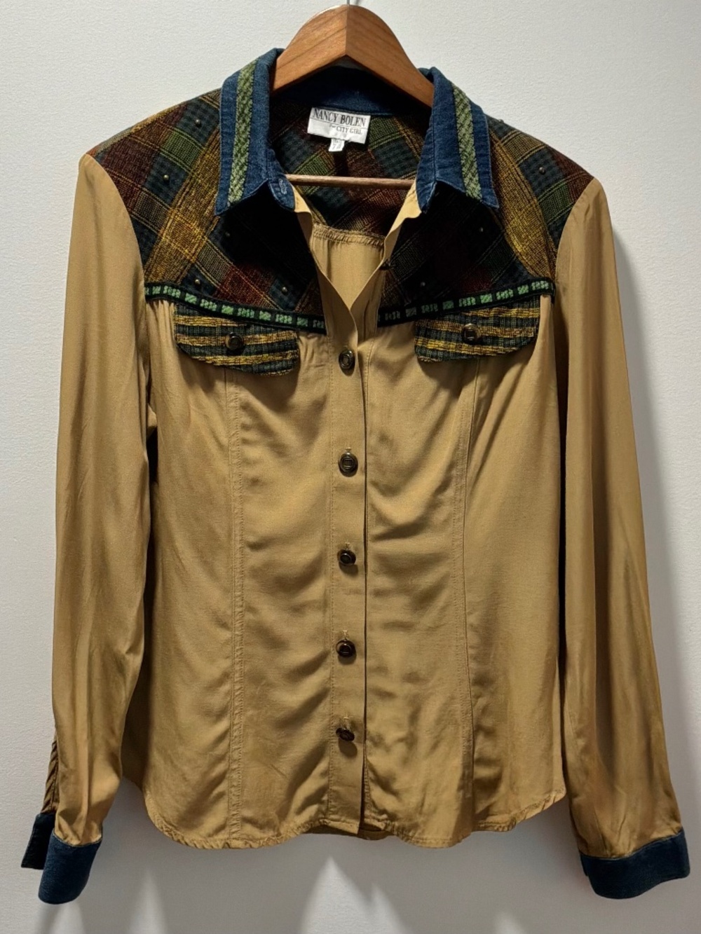 Vintage 90s Nancy Bolen City Girl Western Art to Wear Shirt Sz 12